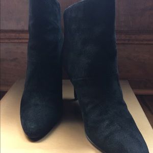 Sexy, Black suede ankle boots with heel zipper.